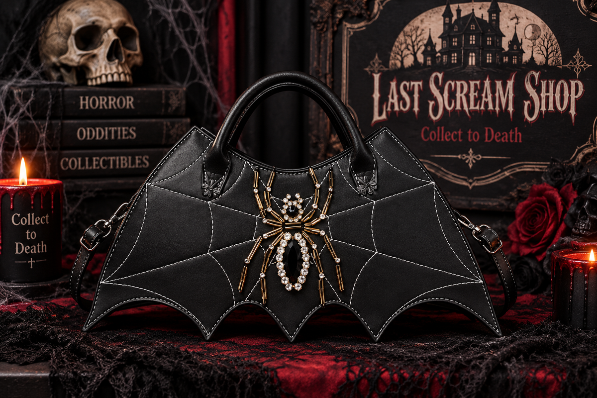 Gothic Bat Wing Spider Web Rhinestone Handbag Purse Black Crossbody